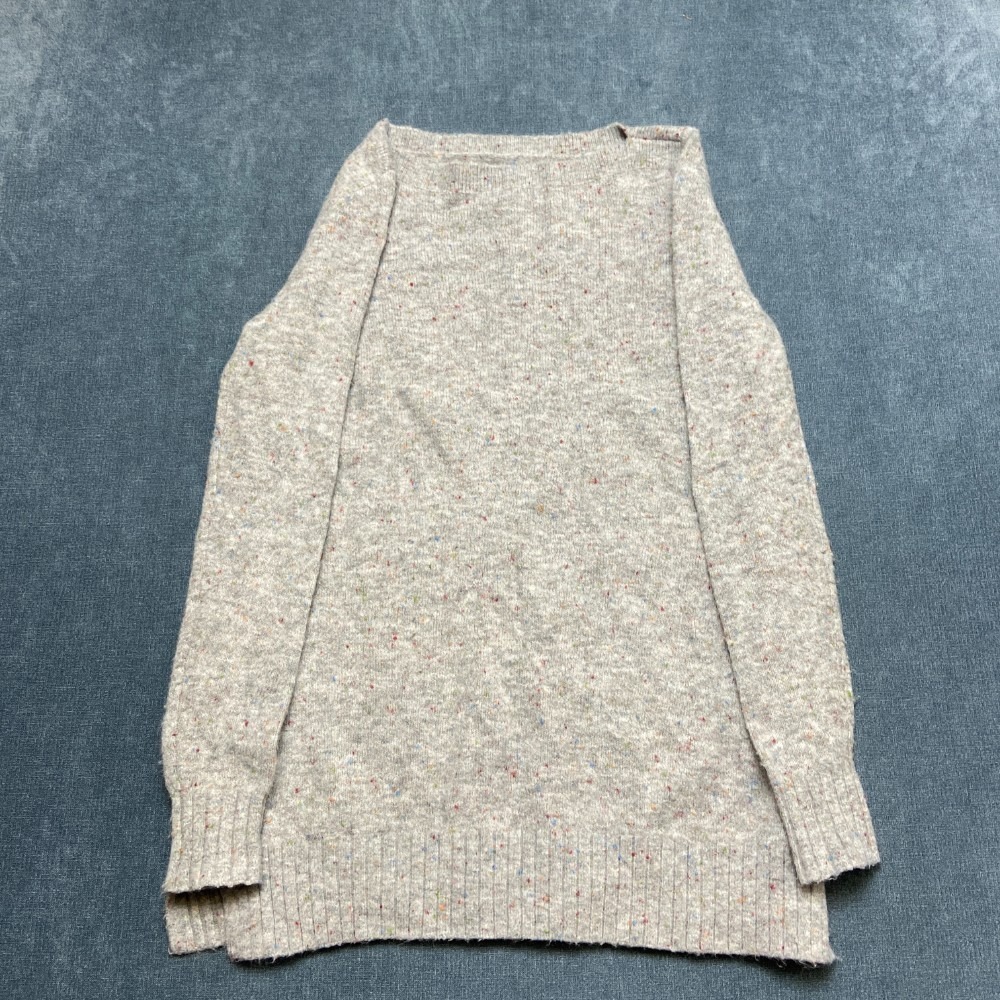 Loft Sweater Womens M Heather Gray Long Sleeve Scoop Neck Ribbed Hem Side Slit